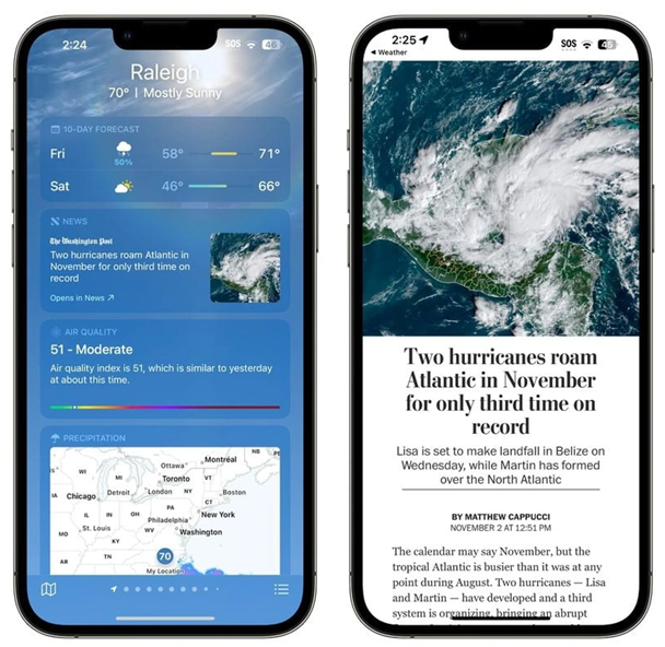 城北苹果14维修分享iPhone 14手机如何看天气时顺带看新闻 
